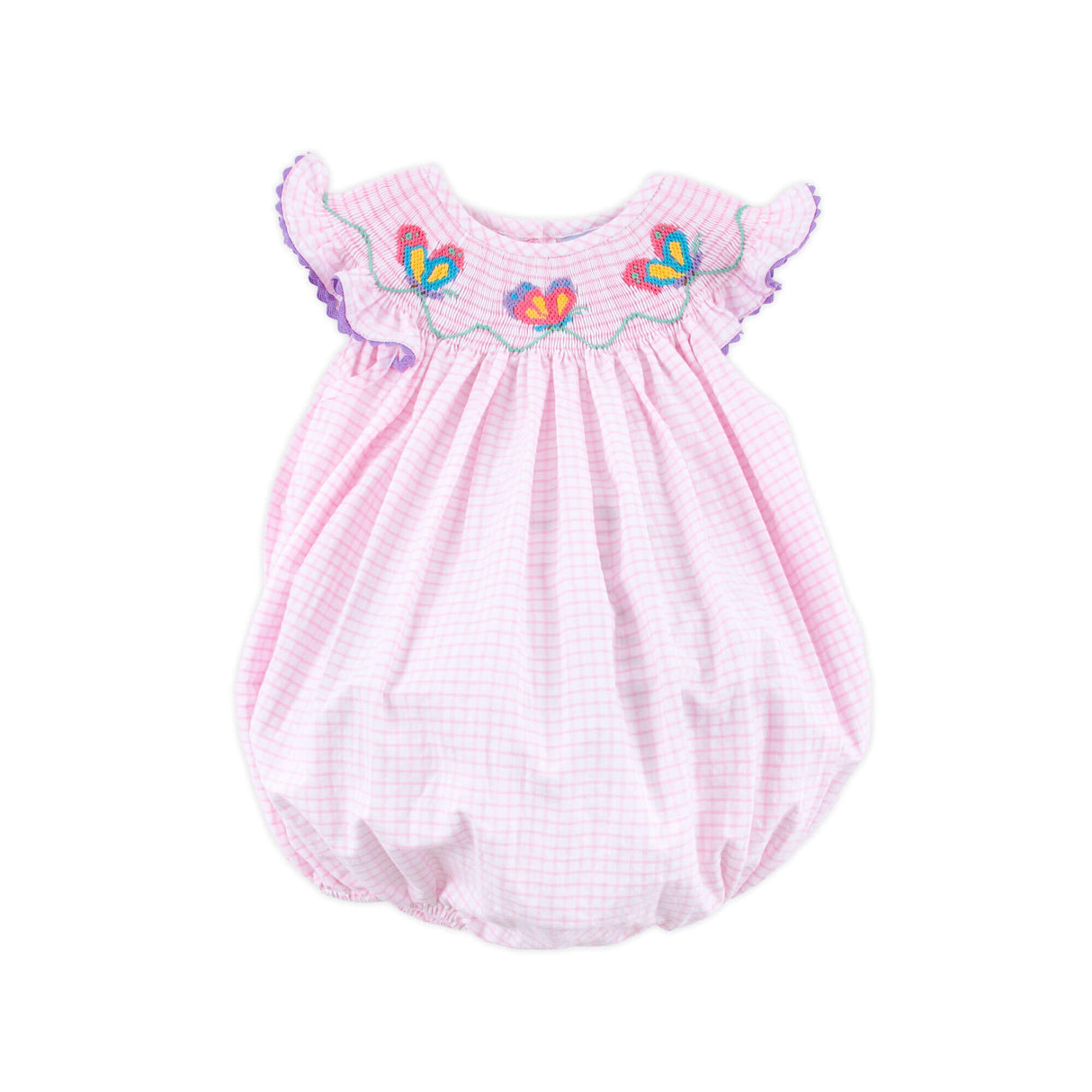 Butterfly Magic Smocked Windowpane Angel Sleeve Bubble