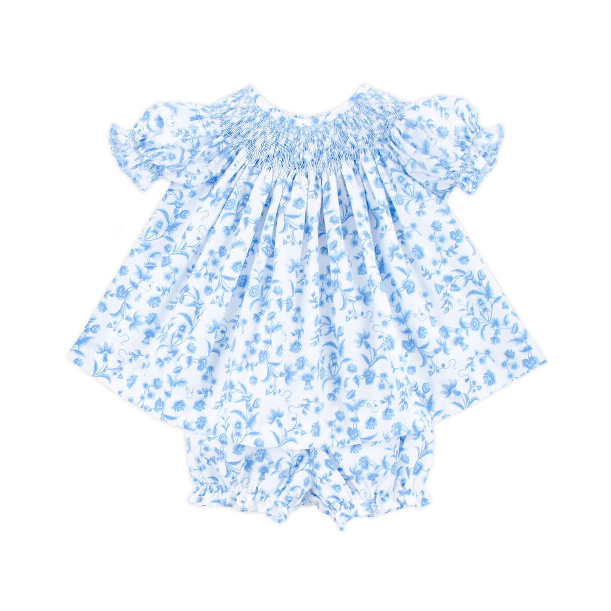 Blue Floral Smocked Bishop Bloomer Set