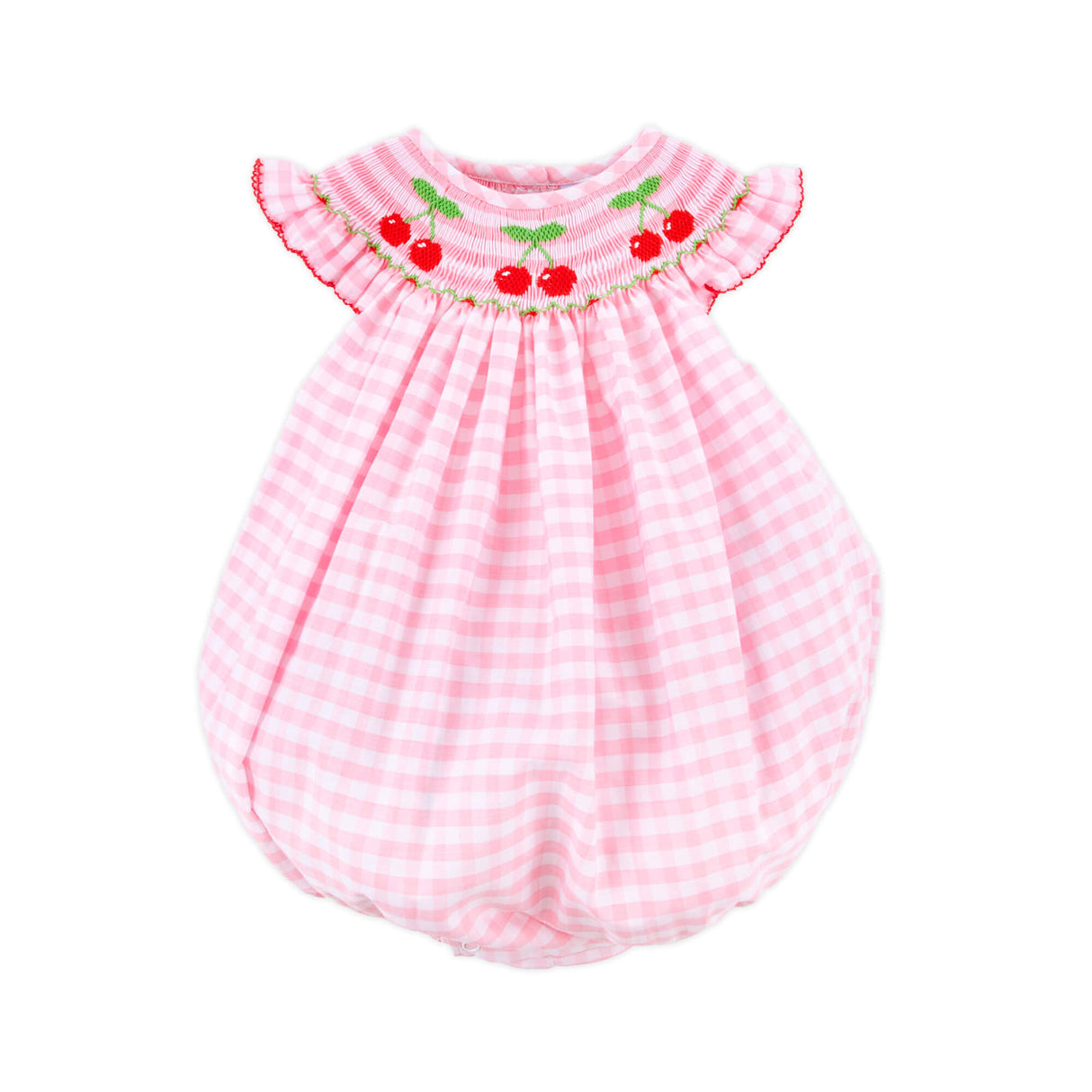 Cherry Smocked Pink Gingham Angel Sleeve Bubble