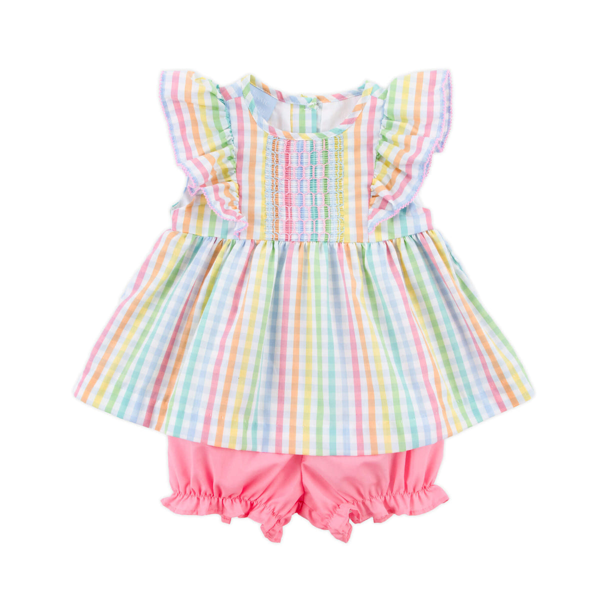 Colorful Multi Plaid Smocked Rachel Bloomer Set