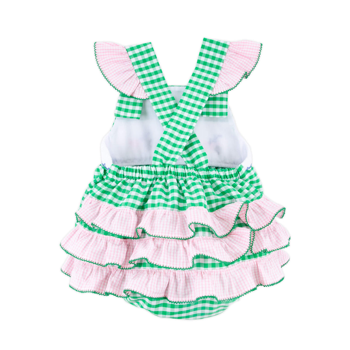 Whale Smocked Green Gingham Leah Bubble
