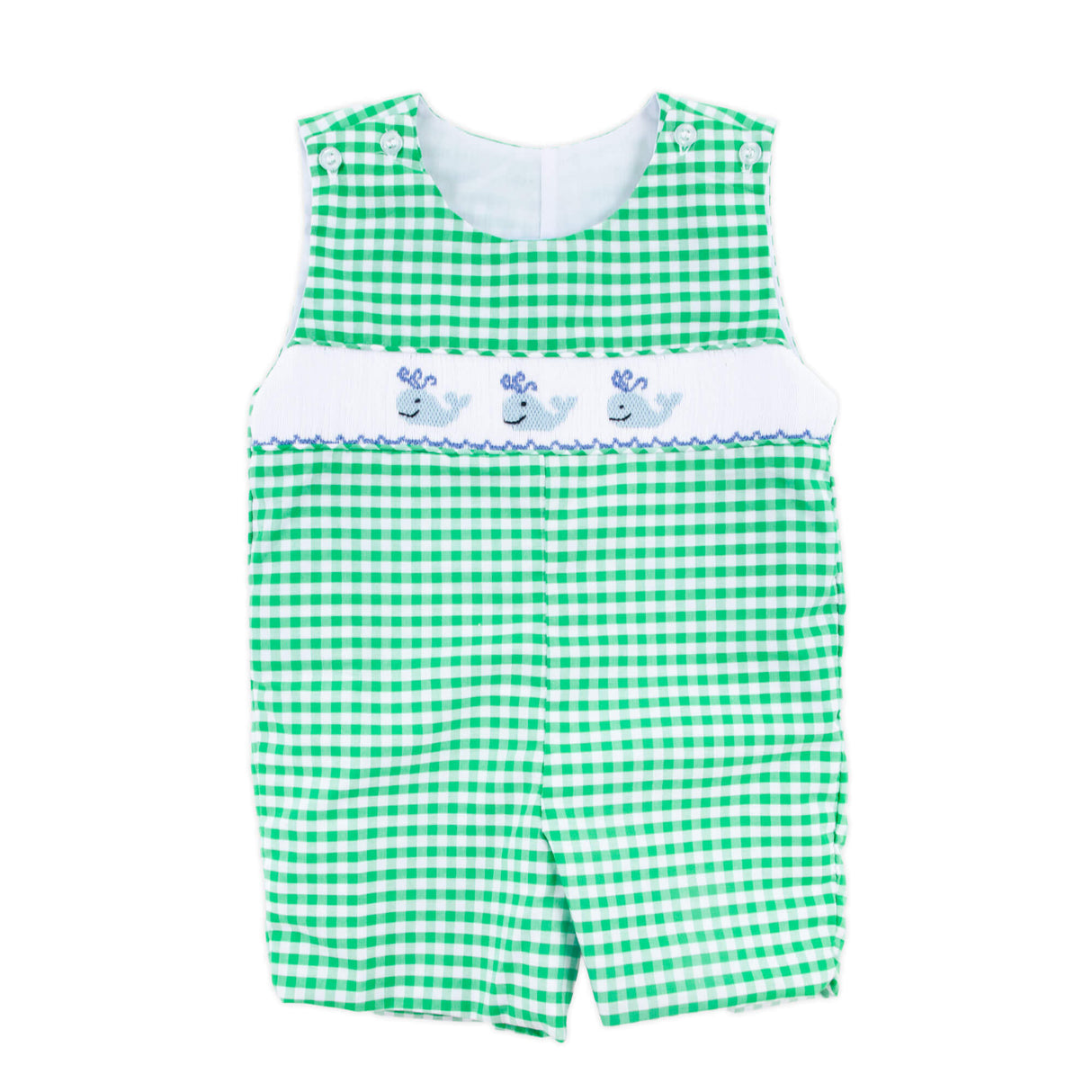Whale Smocked Green Gingham Jon Jon