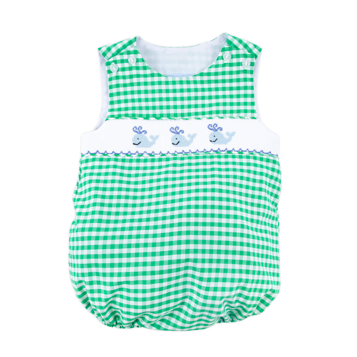 Whale Smocked Green Gingham Sun Bubble