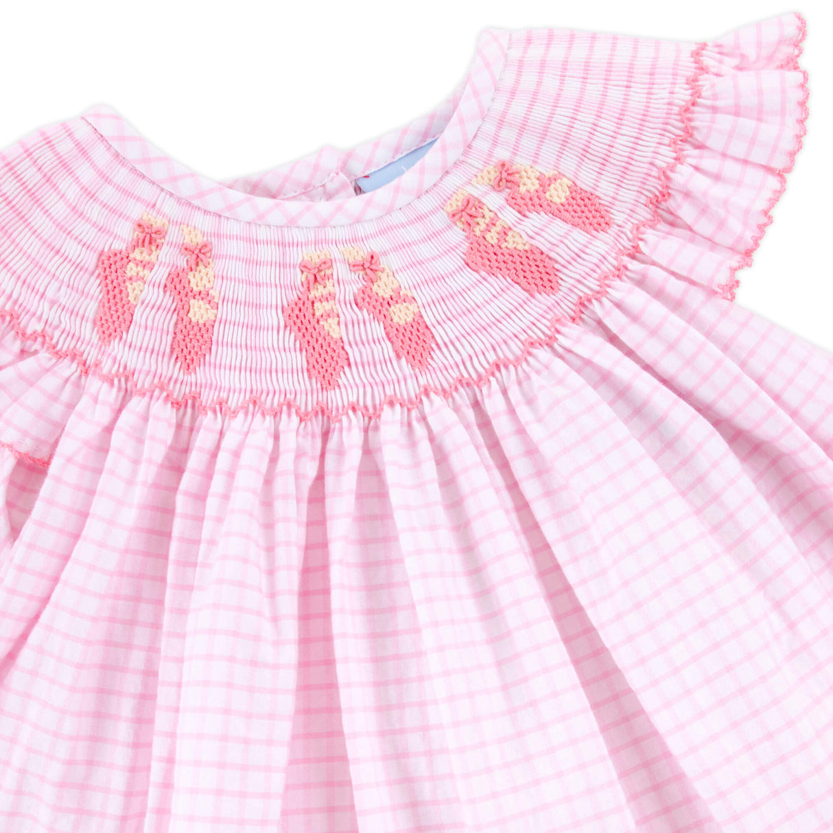 Ballet Smocked Pink Windowpane Angel Sleeve Bubble