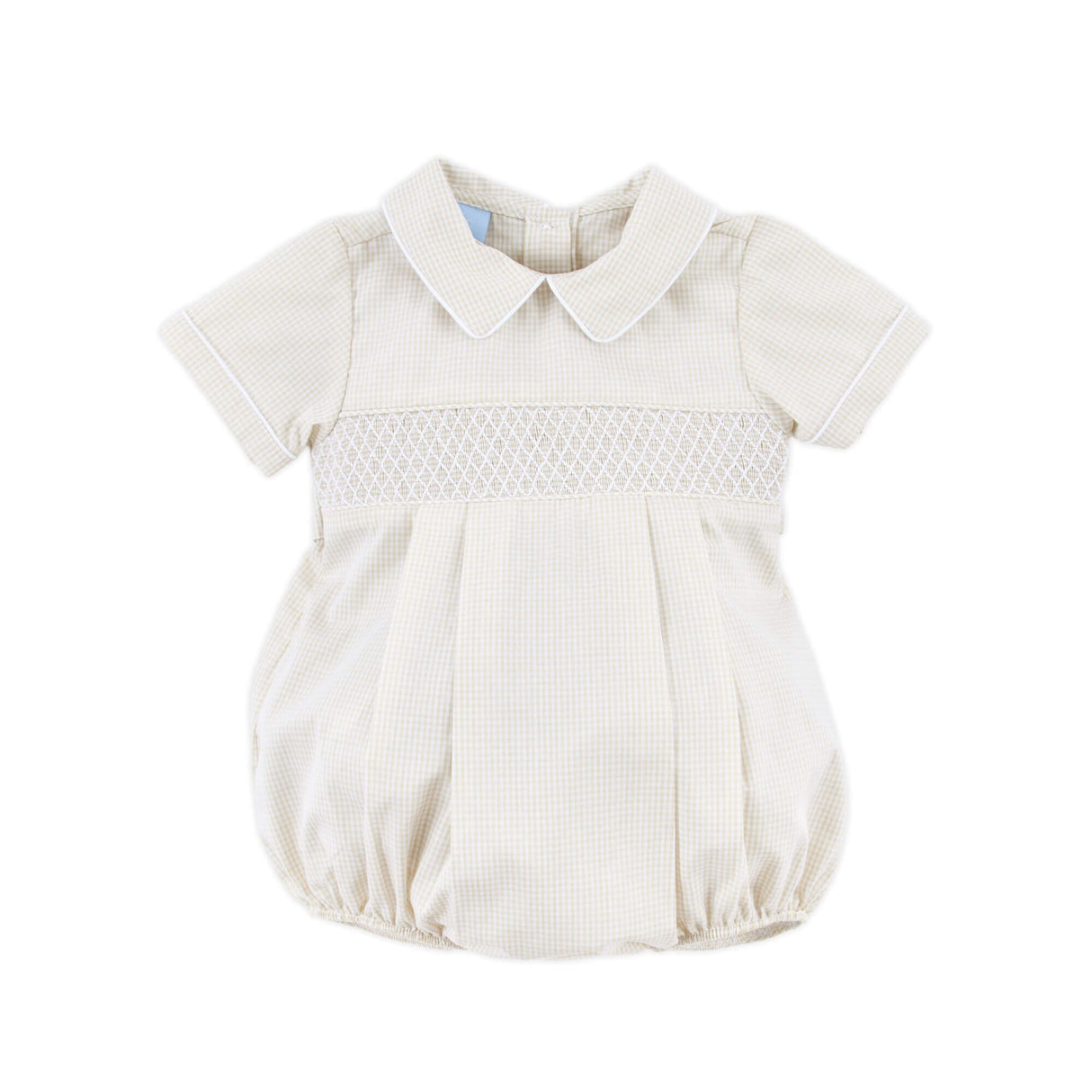 Geo Smocked Tan Gingham Collared Bubble