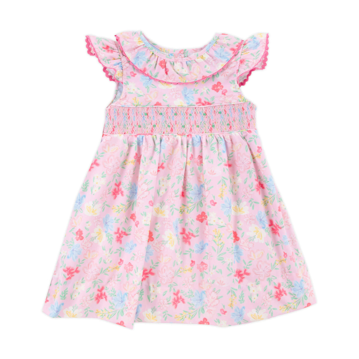 Evergrace Floral Pink Smocked Collared Dress