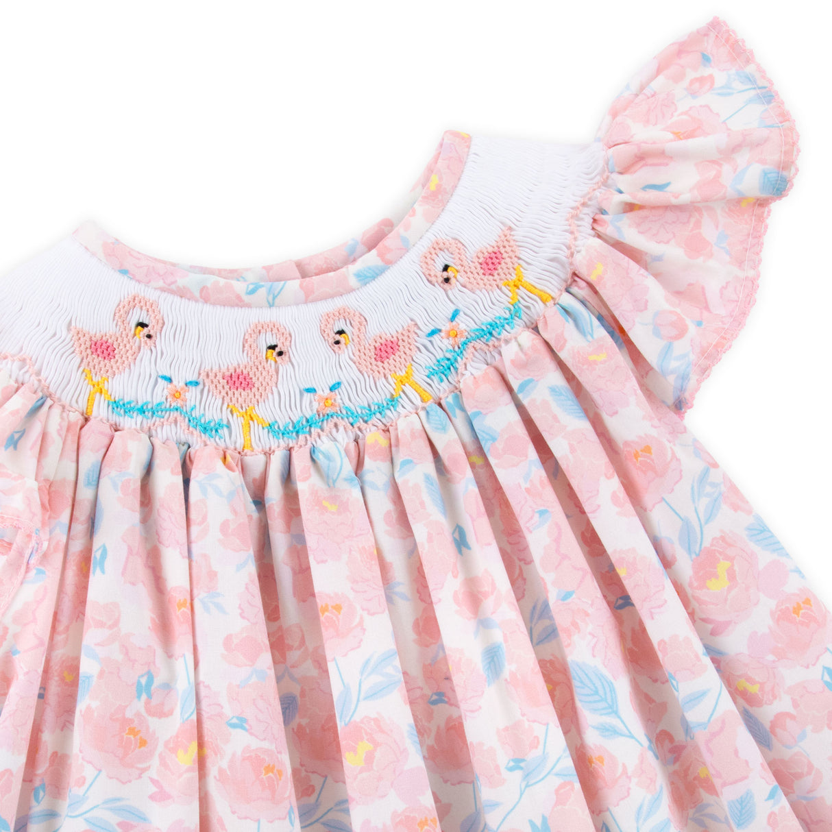 Flamingo Smocked Floral Angel Sleeve Dress