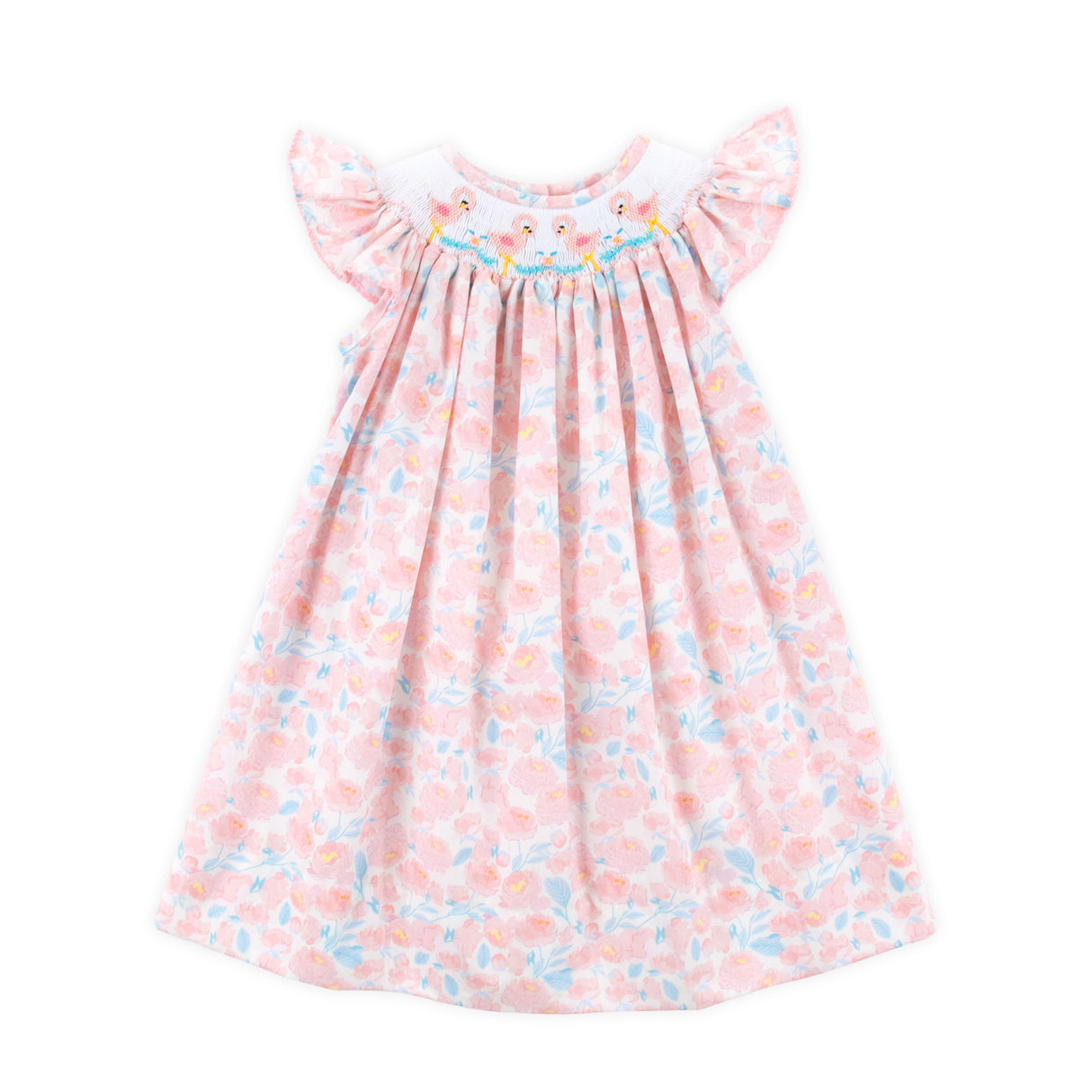 Flamingo Smocked Floral Angel Sleeve Dress