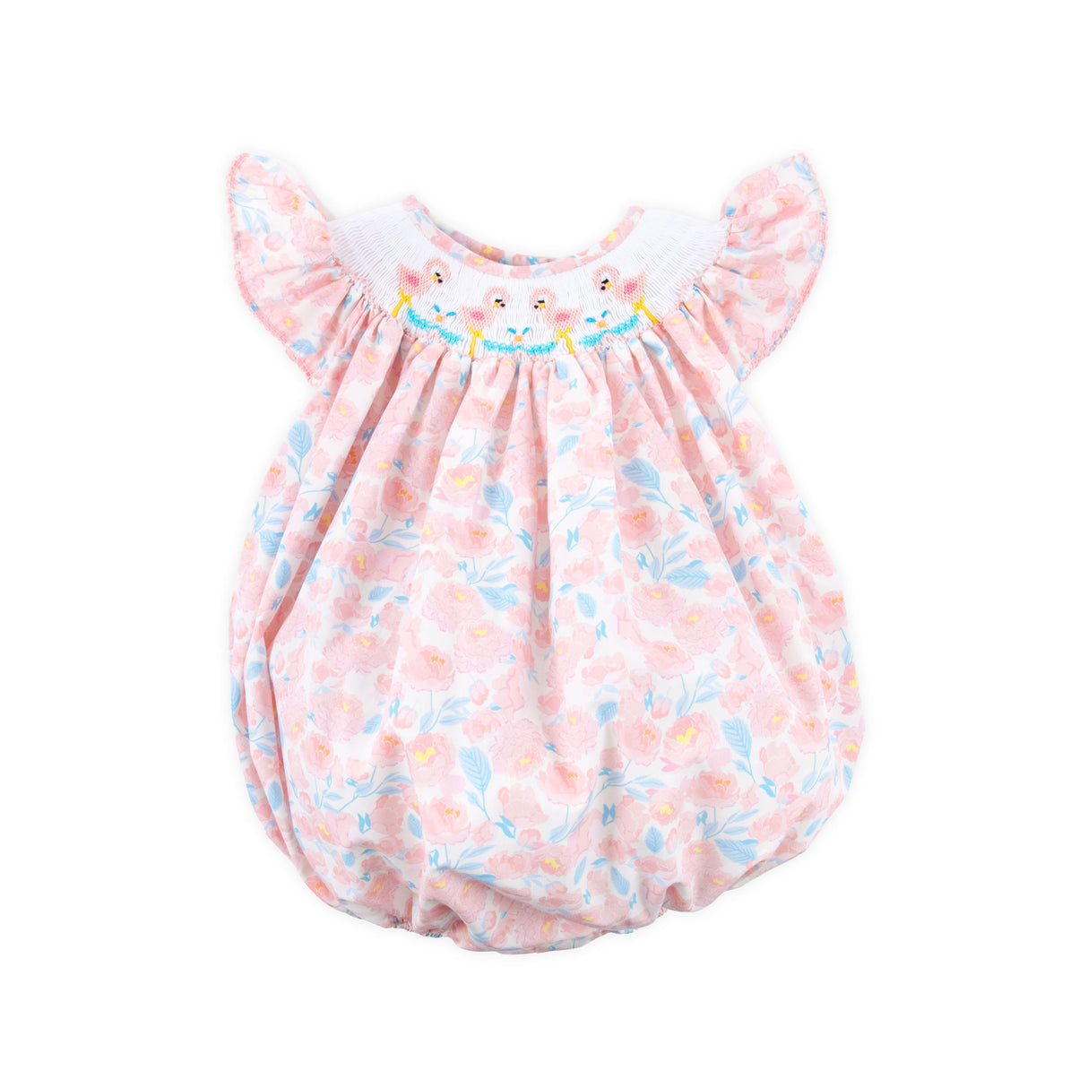 Flamingo Smocked Floral Angel Sleeve Bubble