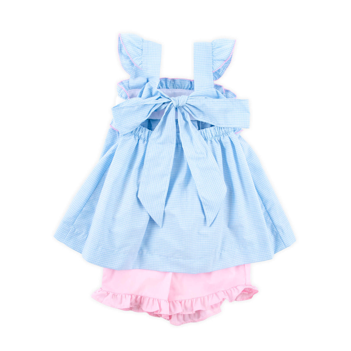Happy Whale Blue Windowpane Smocked Amy Short Set