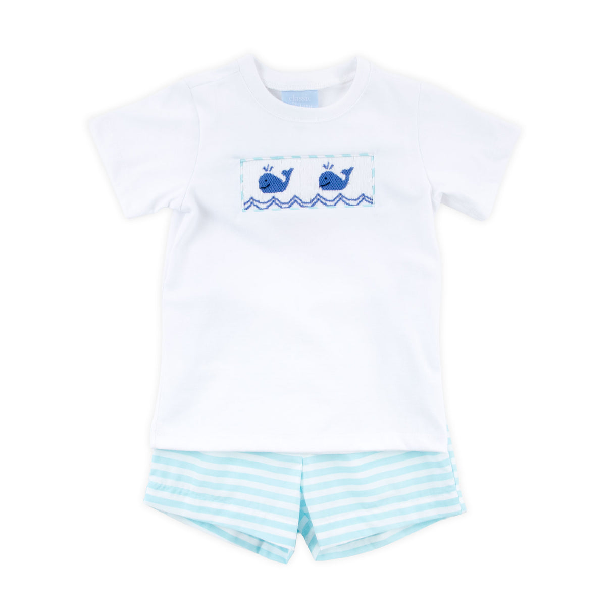 Pacific Whale Smocked Mint Stripe Short Set