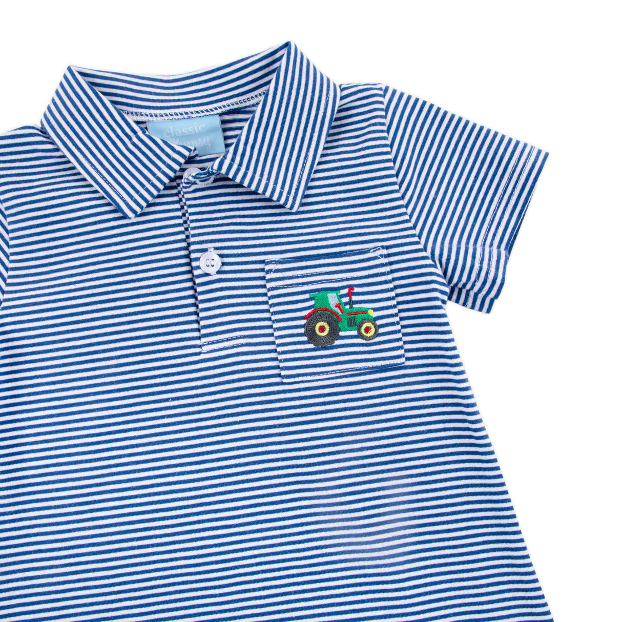 Tractor Navy Stripe Polo Romper