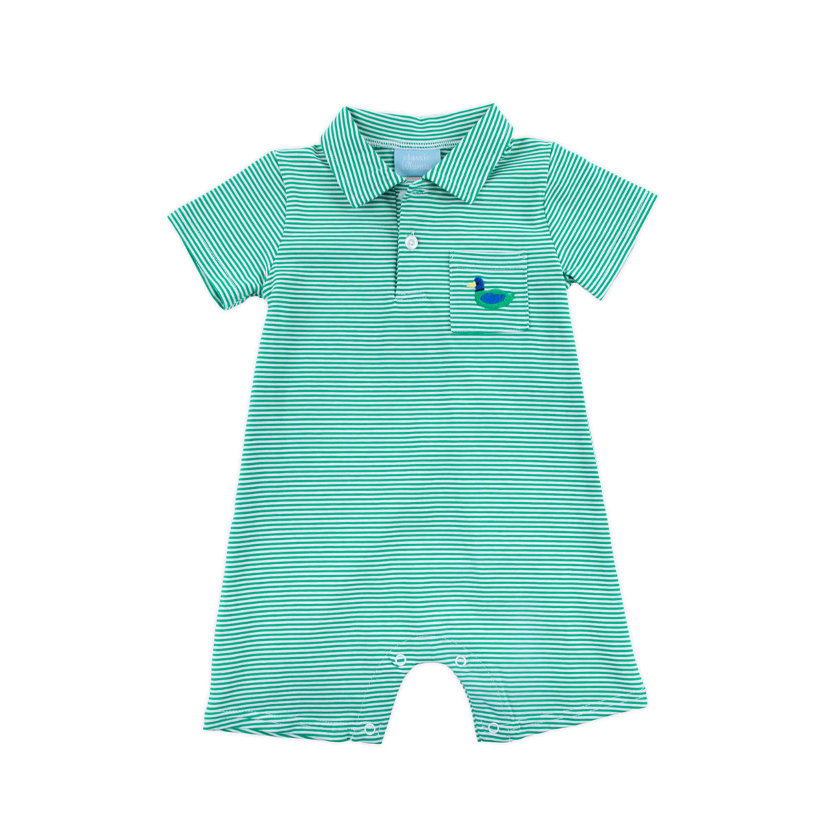 Mallard Green Stripe Pocket Polo Romper