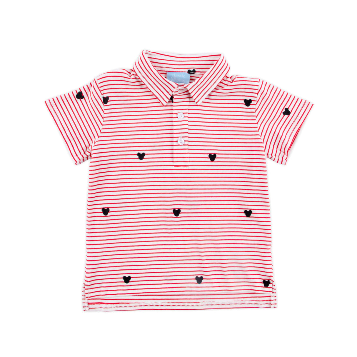 Mouse Ears Schiffli Red Stripe Polo