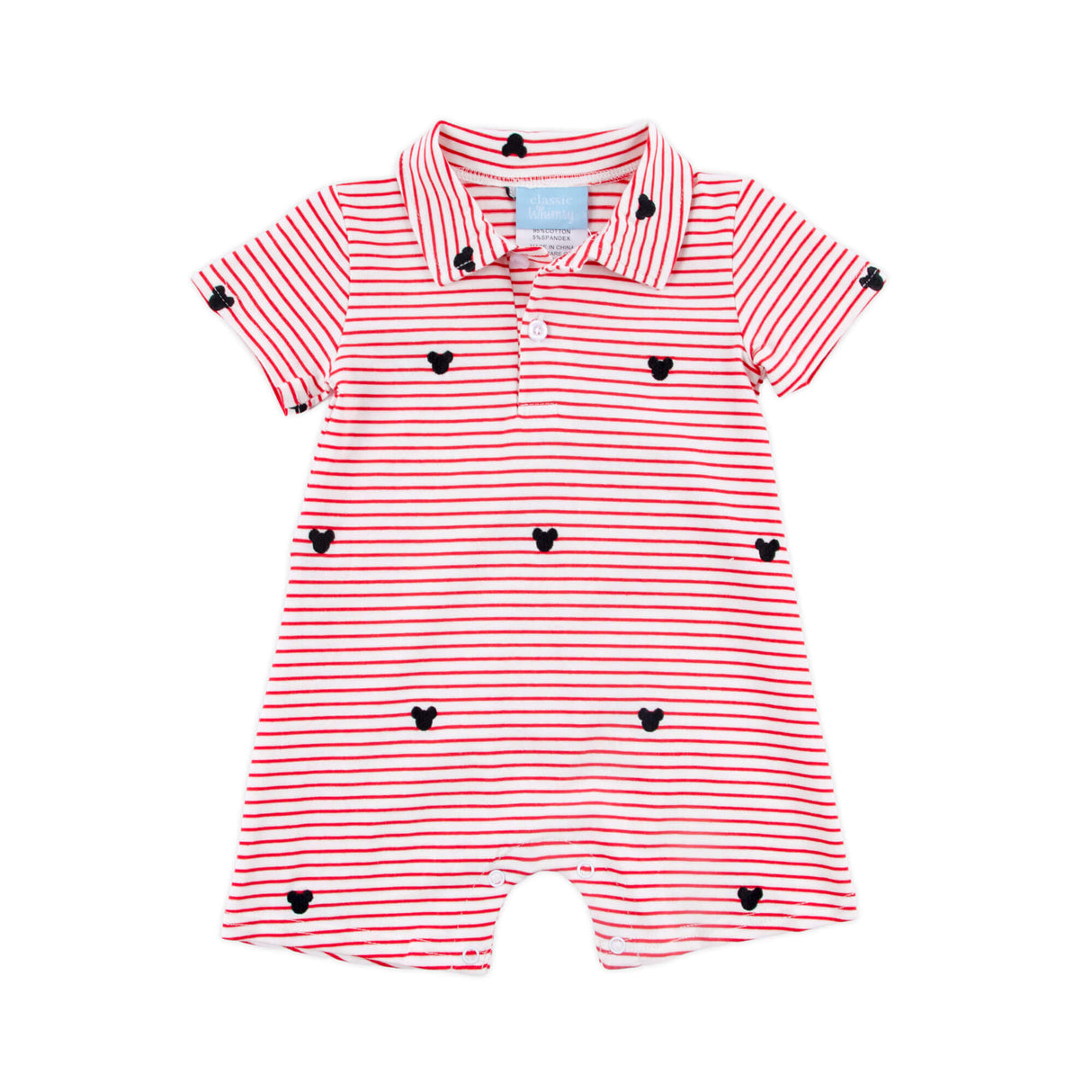Mouse Ears Schiffli Red Stripe Polo Romper
