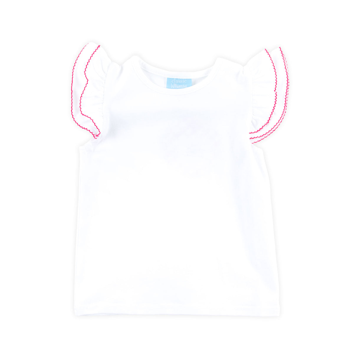 White Flutter Sleeve Top with Red Trim