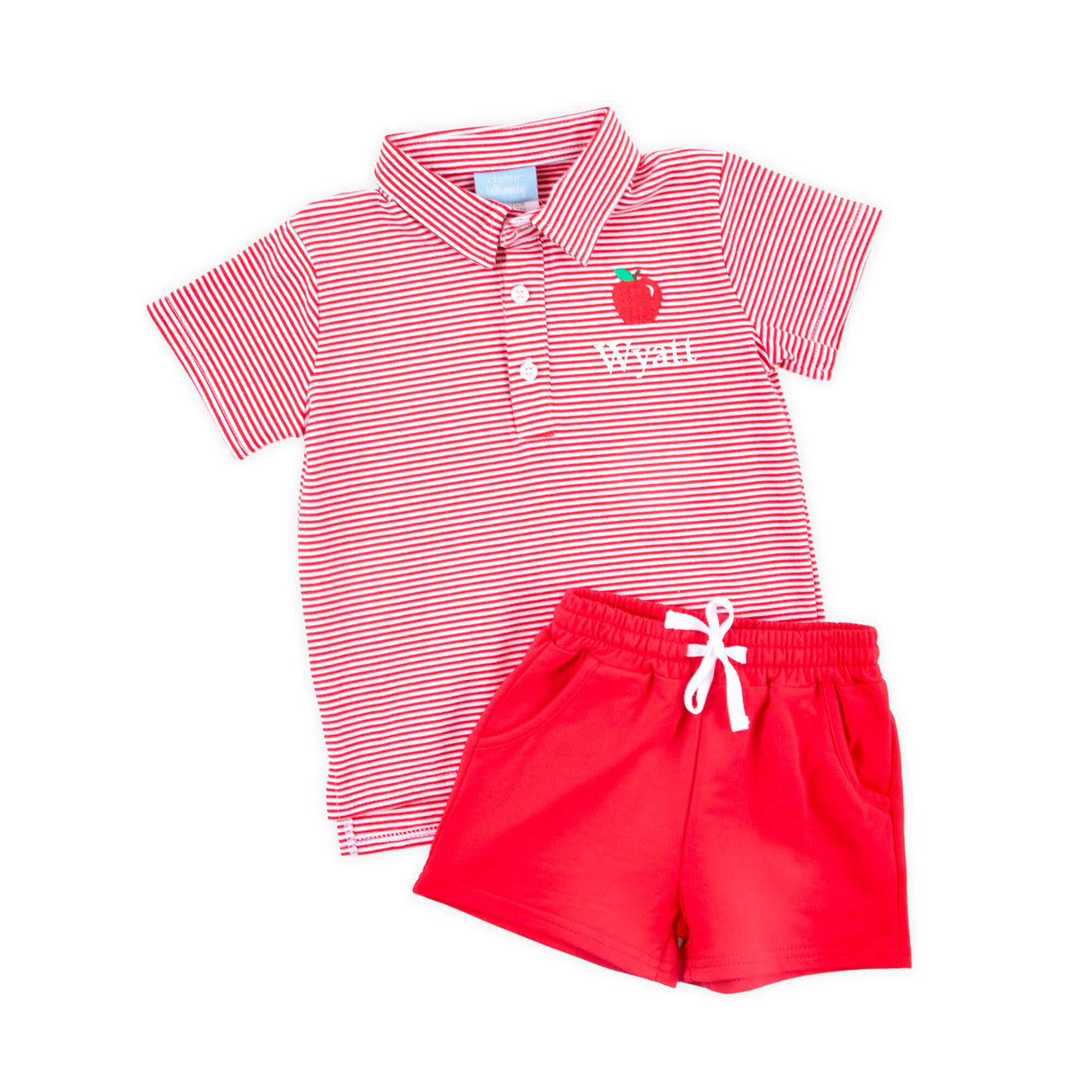Sharp Student Red Stripe Polo Short Set
