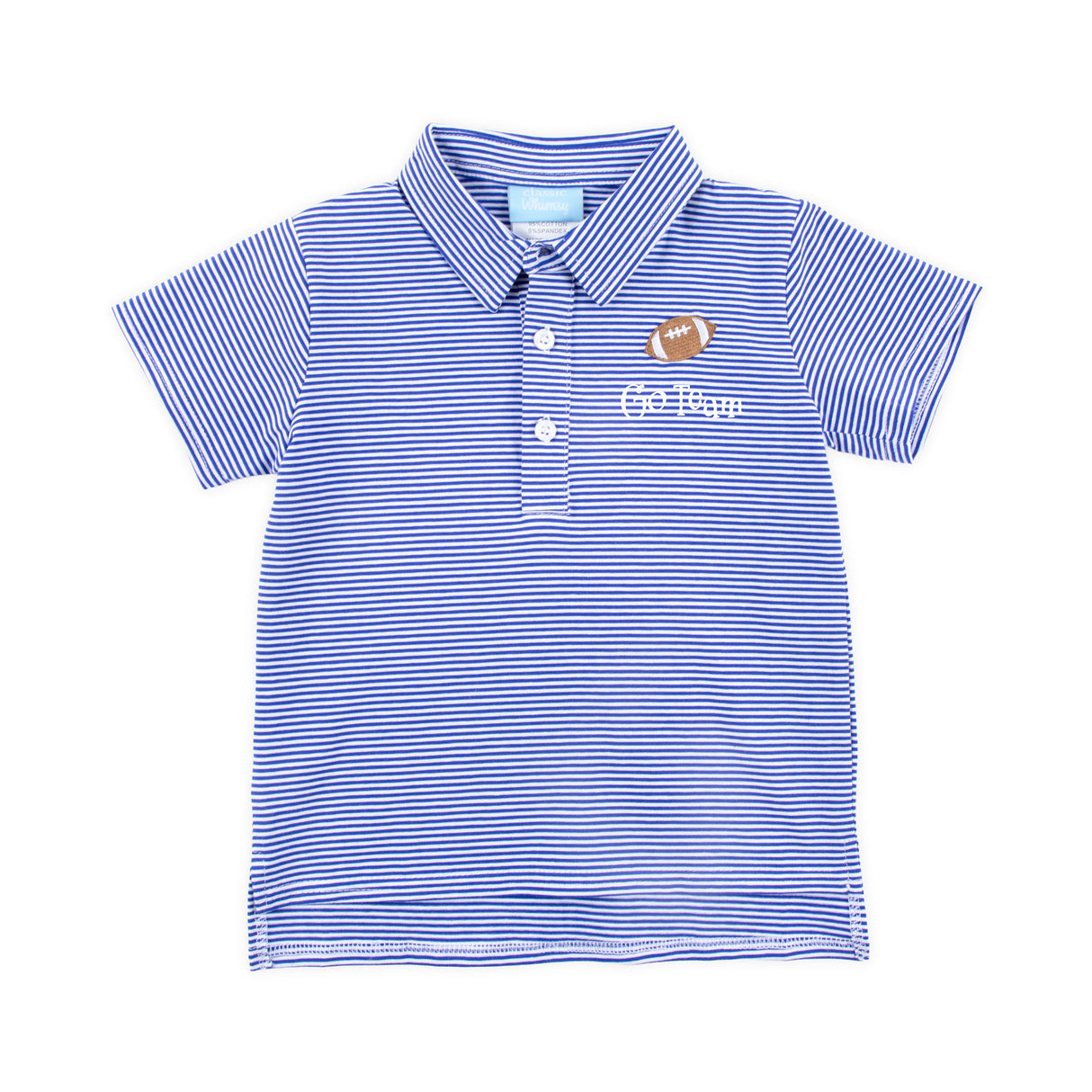 Football Embroidered Royal Blue Stripe Polo