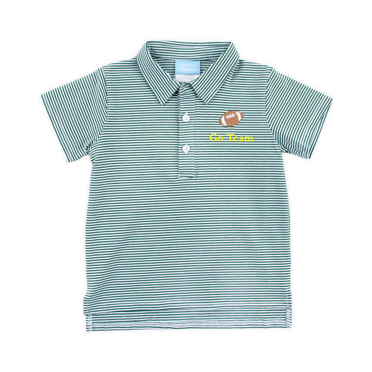 Football Embroidered Hunter Green Stripe Polo