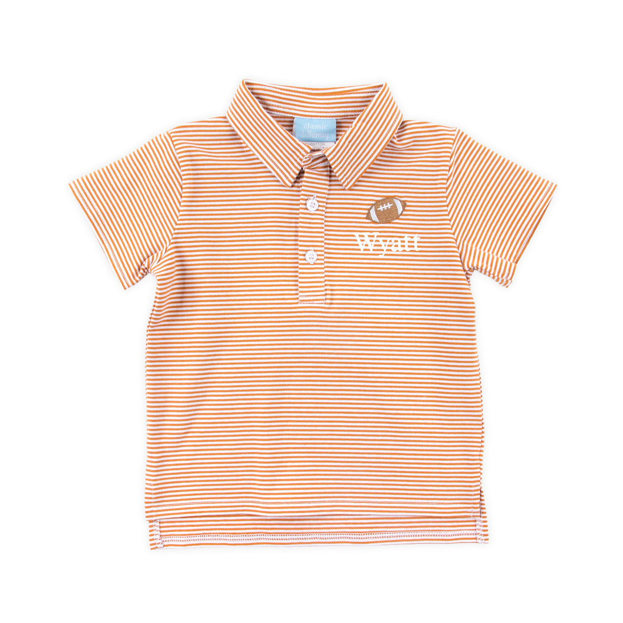 Football Embroidered Burnt Orange Stripe Knit Short Sleeve Polo