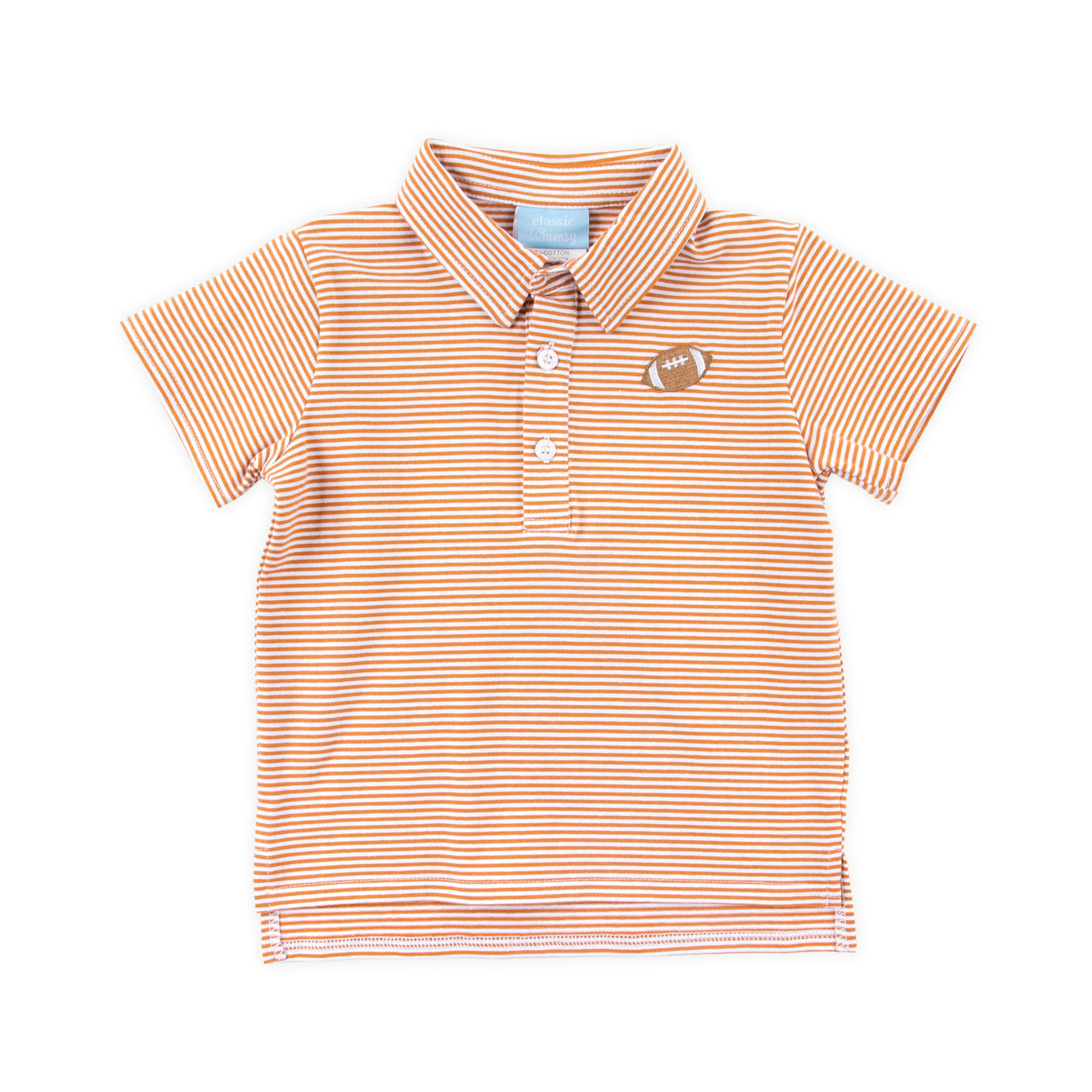 Football Embroidered Burnt Orange Stripe Knit Short Sleeve Polo