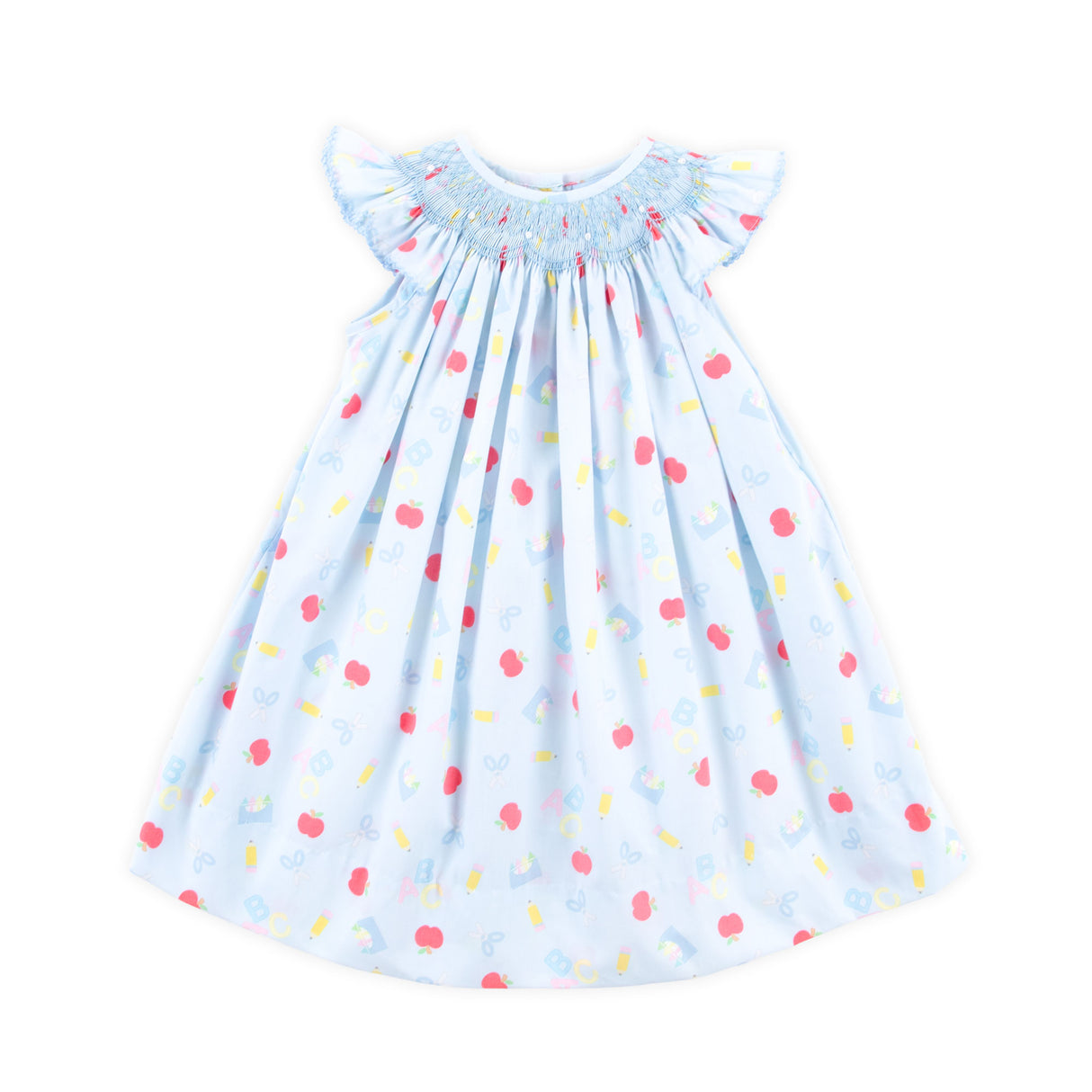 Back to School Smocked Blue Angel Sleeve Dress