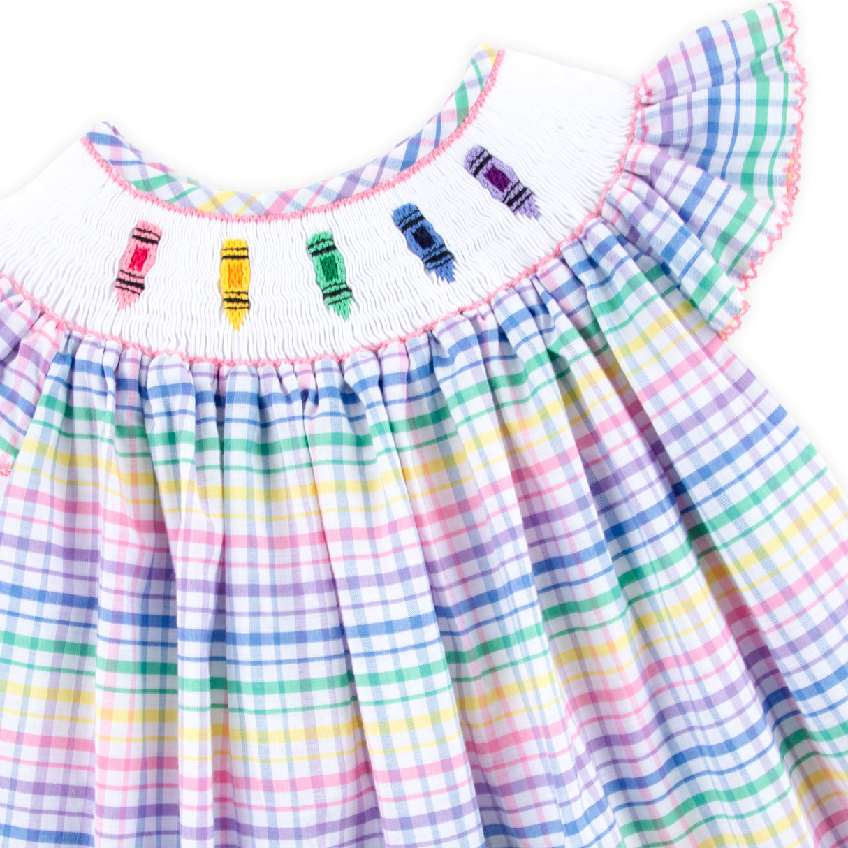 Crayon Smocked Colorful Plaid Angel Sleeve Short Set