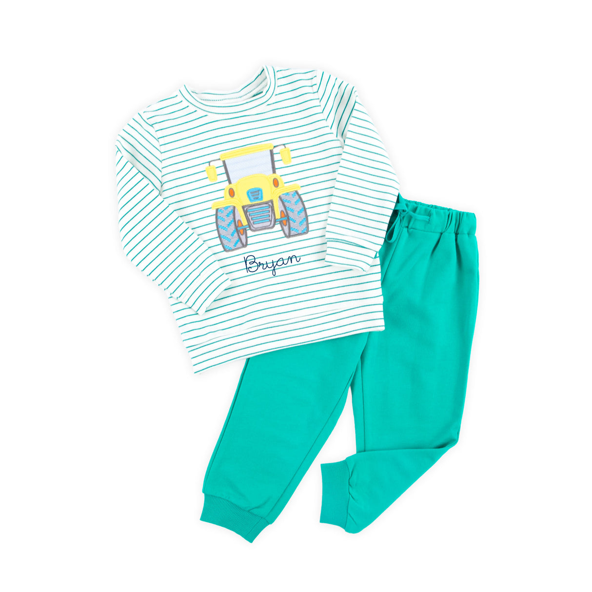 Tractor Applique Green Jogger Set