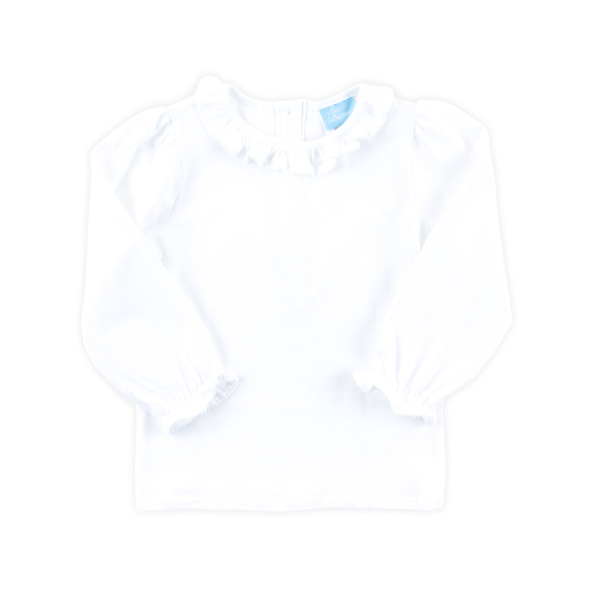 Girls White Knit Long Sleeve Ruffle Undershirt