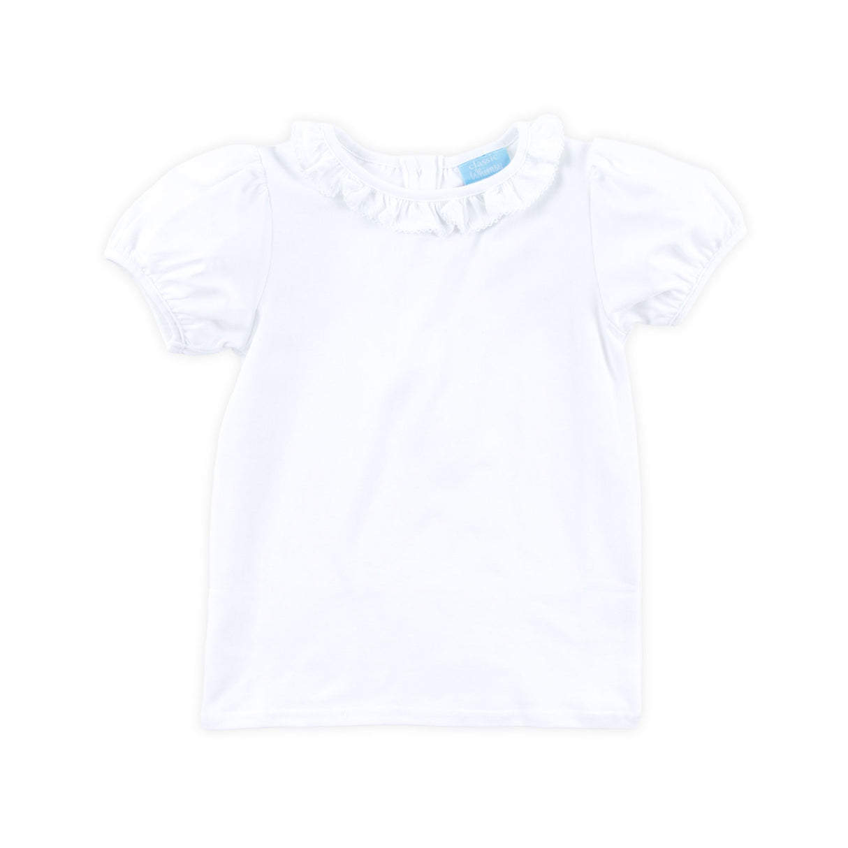 Girls White Knit Short Sleeve Ruffle Undershirt