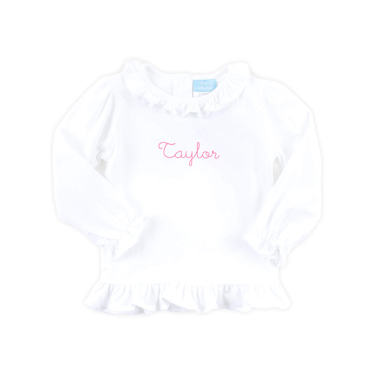 White Long Sleeve Ruffle Top