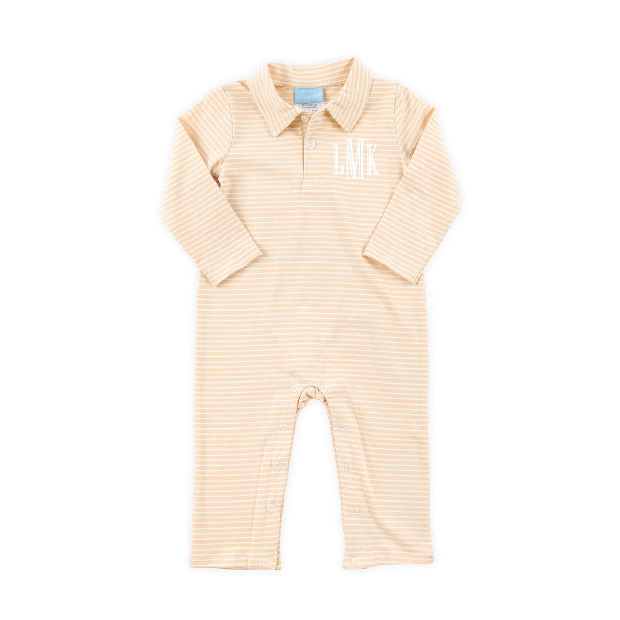 Tan Stripe Long Sleeve Polo Romper