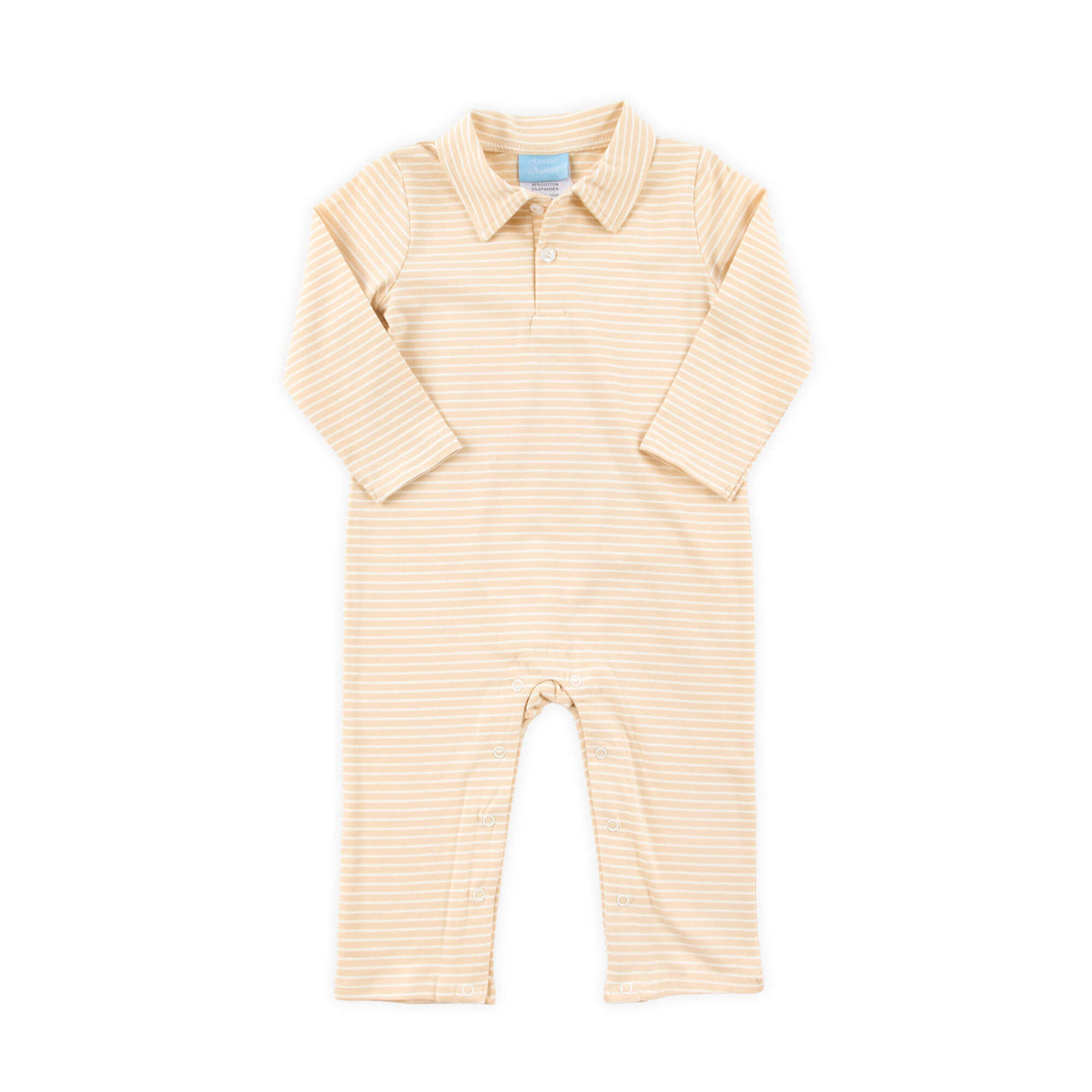 Tan Stripe Long Sleeve Polo Romper