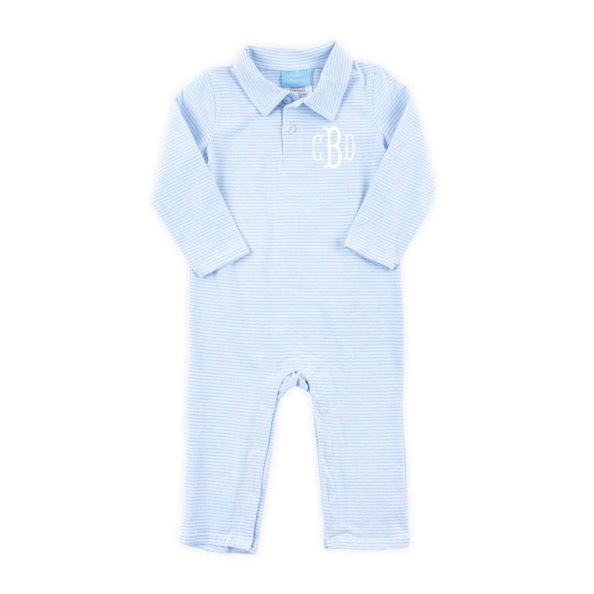 Light Blue Stripe Long Sleeve Polo Romper