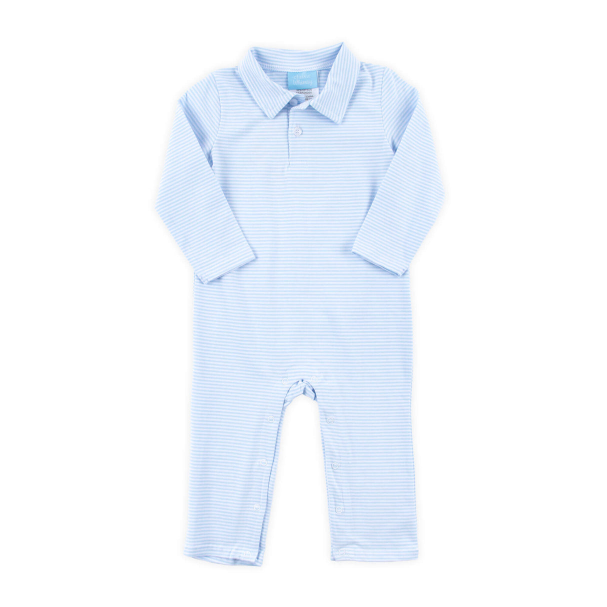 Light Blue Stripe Long Sleeve Polo Romper