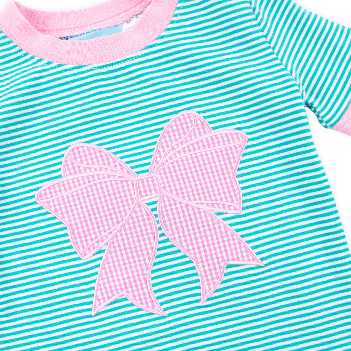 Bow Applique Green Stripe Short Pajamas