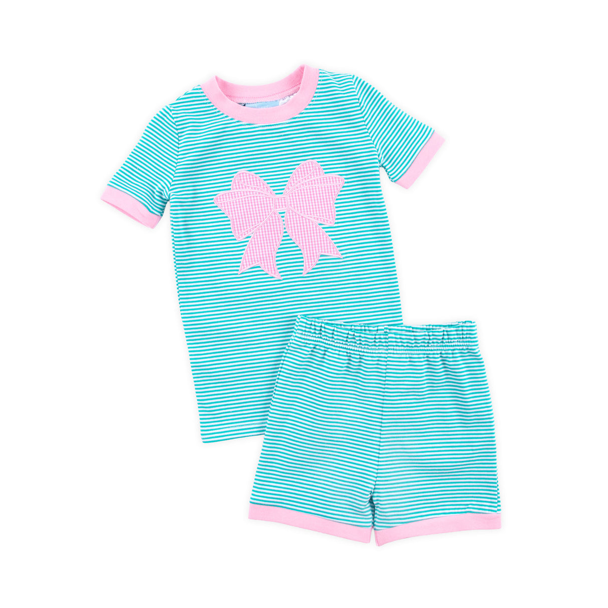 Bow Applique Green Stripe Short Pajamas