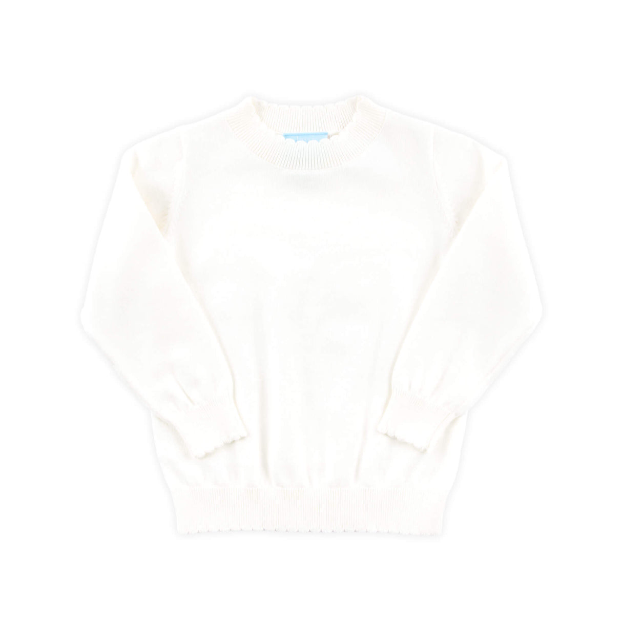 White Scalloped Crew Neck Sweater