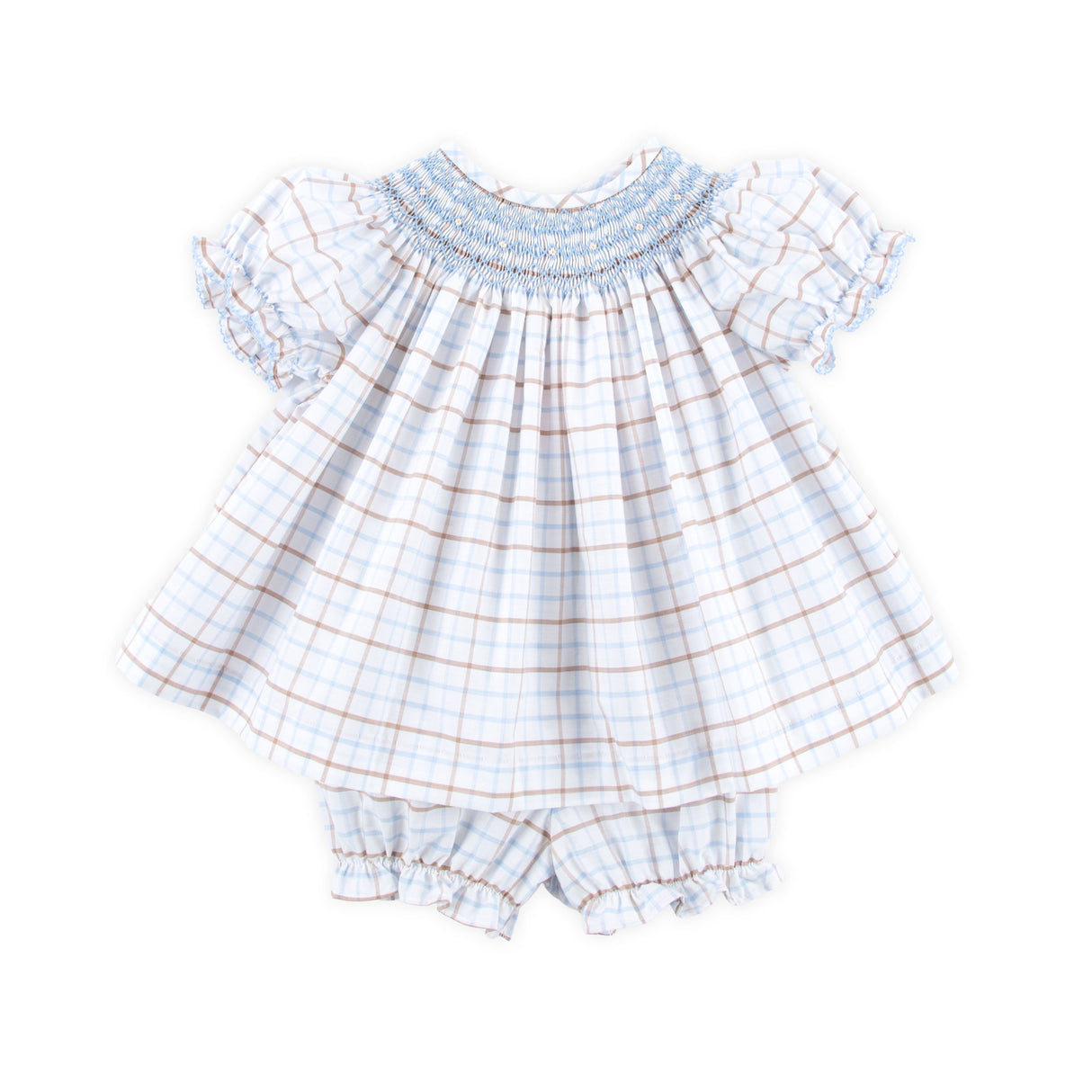 Blue Plaid Smocked Bloomer Set