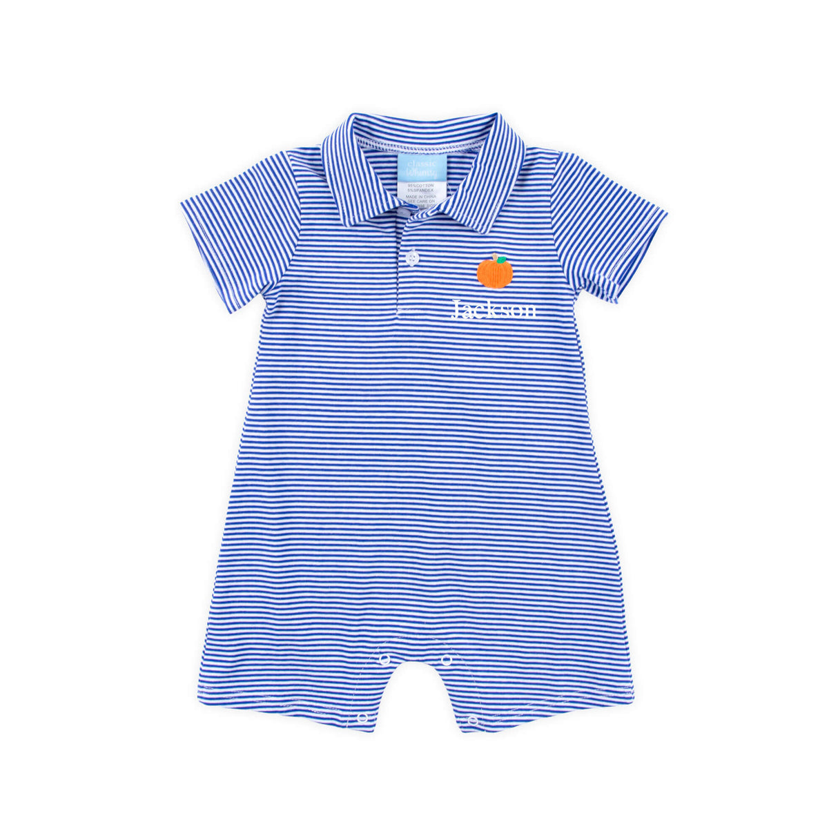 Pumpkin Royal Blue Stripe Polo Romper