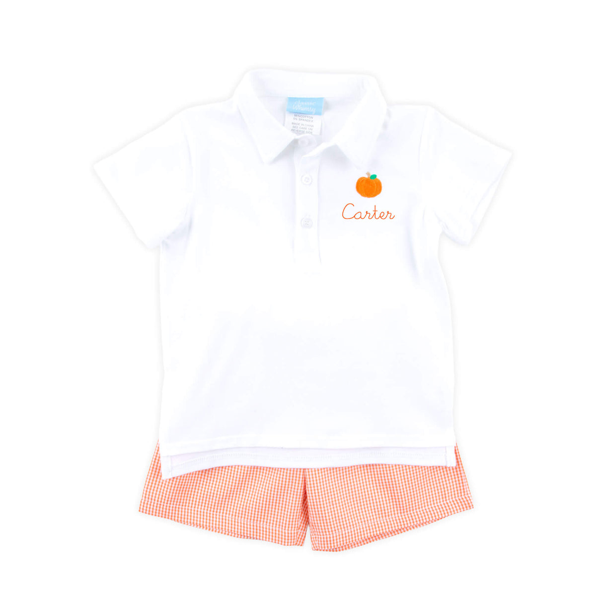 Fall Pumpkin Orange Gingham Polo Short Set