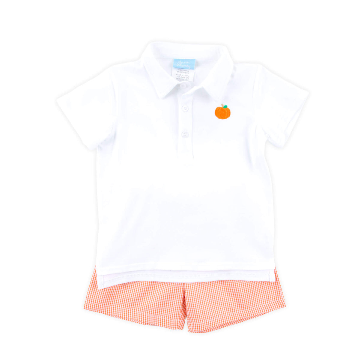 Fall Pumpkin Orange Gingham Polo Short Set