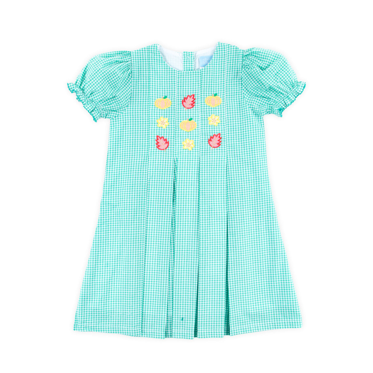 Pumpkin Blossom Green Gingham Dress