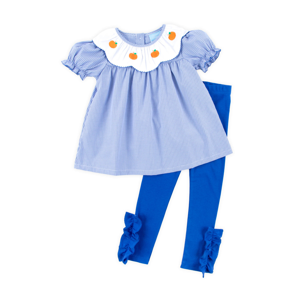 Pumpkin Blue Micro Plaid Yoke Legging Set