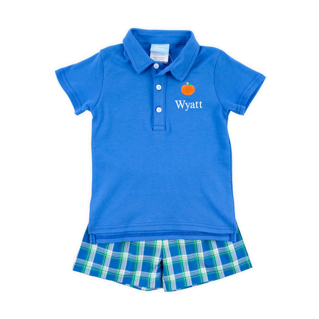 Pumpkin Royal Plaid Polo Short Set