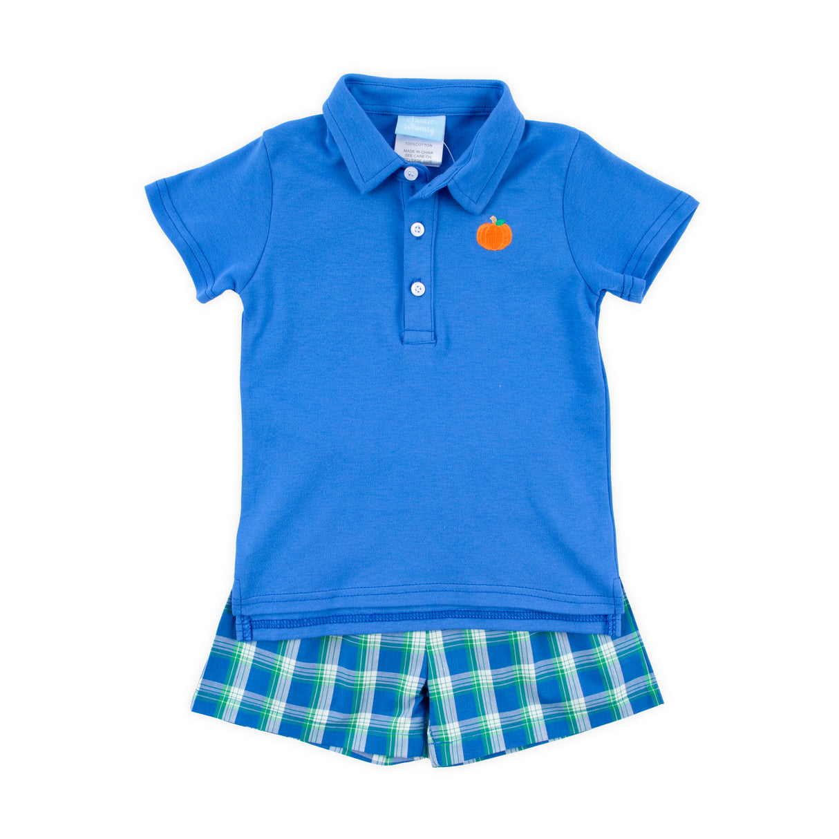 Pumpkin Royal Plaid Polo Short Set