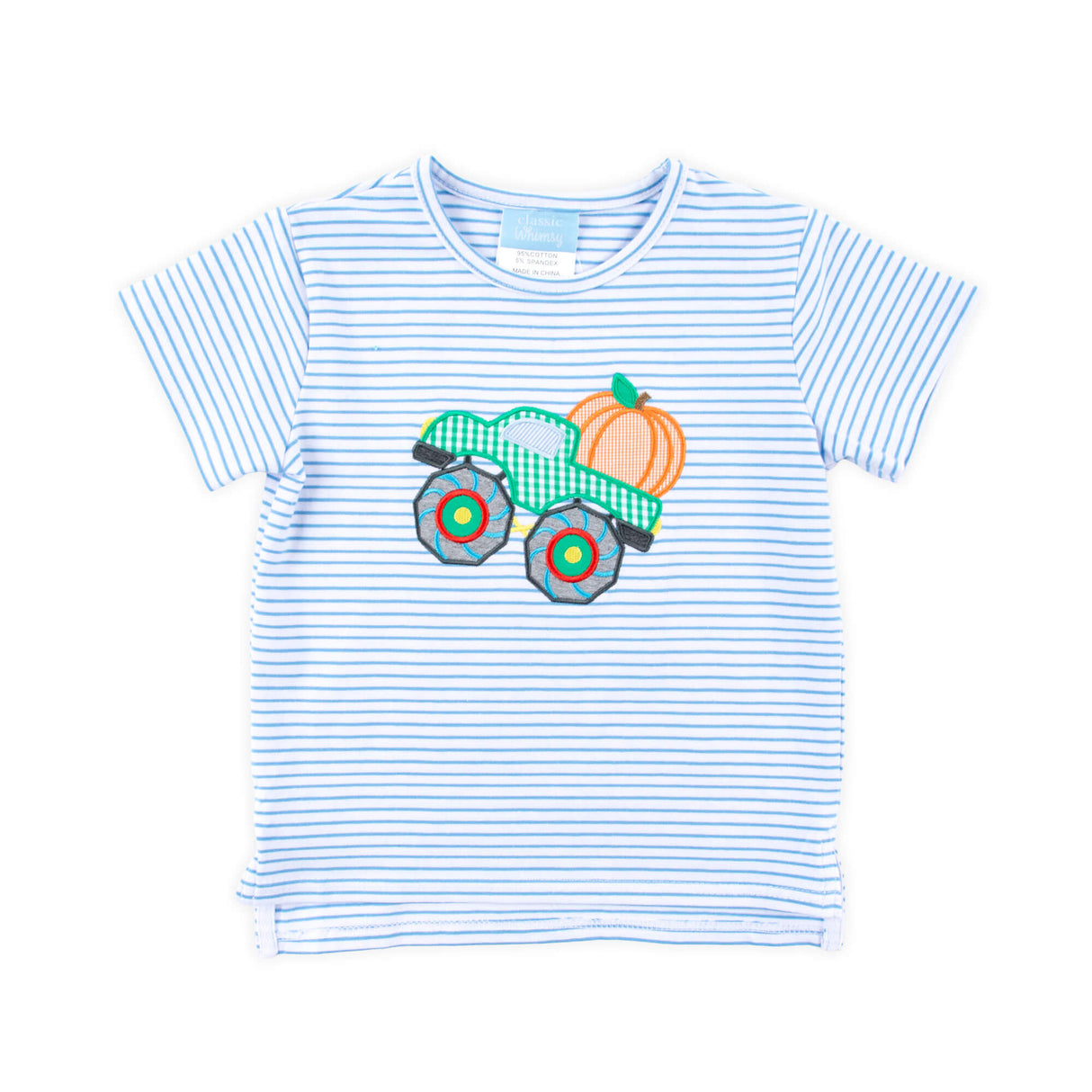 Pumpkin Truck Blue Stripe Short Sleeve Shirt