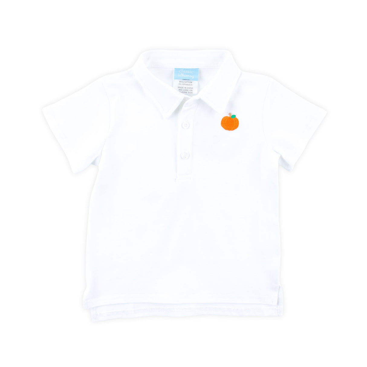 Pumpkin Embroidered White Polo Shirt