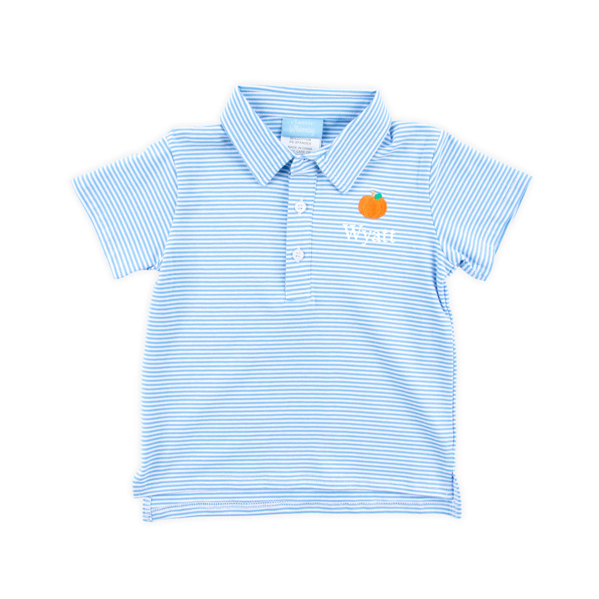 Pumpkin Embroidered Blue Stripe Polo