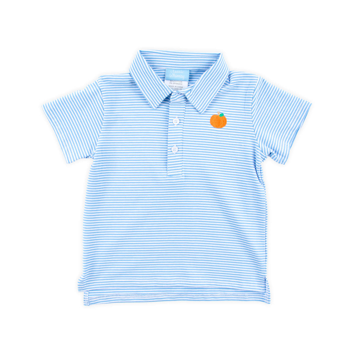 Pumpkin Embroidered Blue Stripe Polo